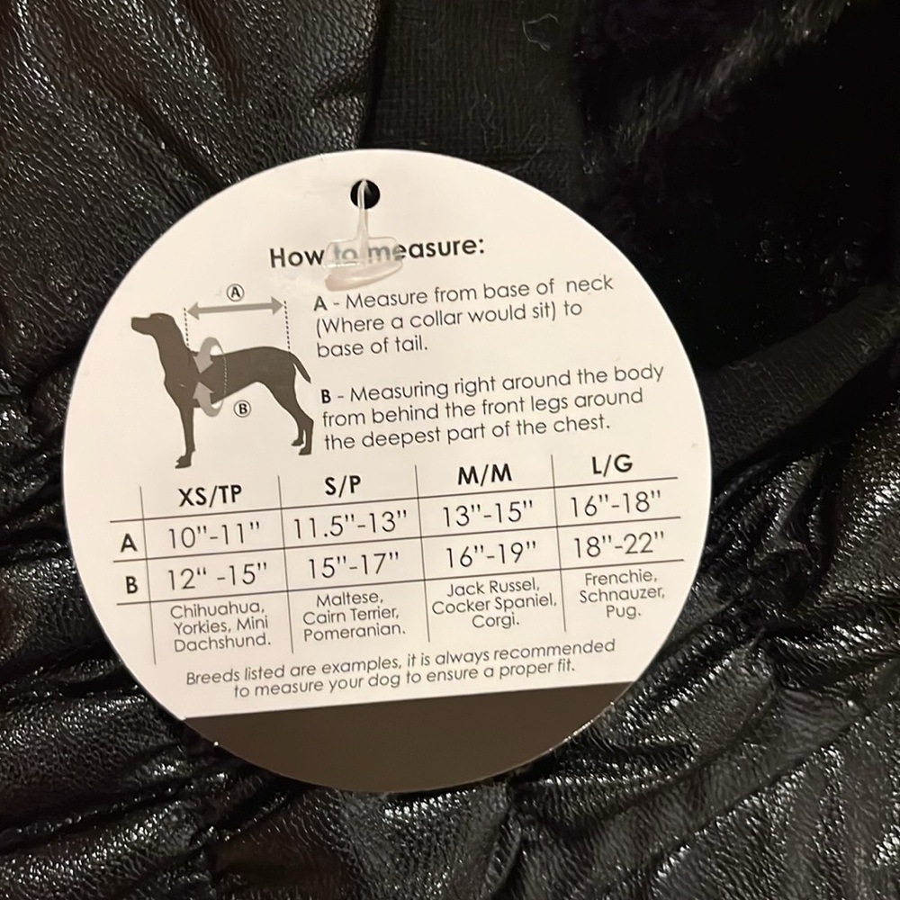 Silver Paw dog puff coat / jacket / apparel faux leather faux fur. Black. Size L - Picture 9 of 12